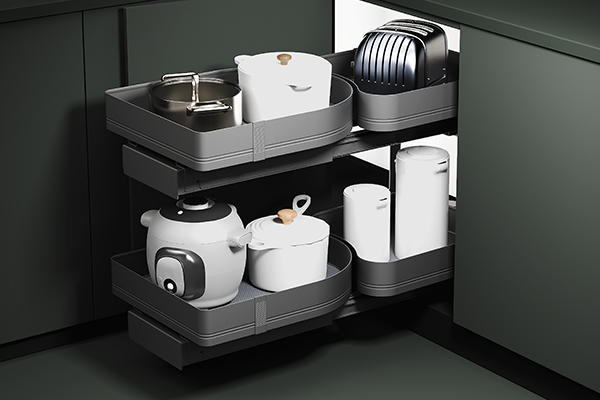 橱柜转角拉篮让厨房收纳变得更简单！